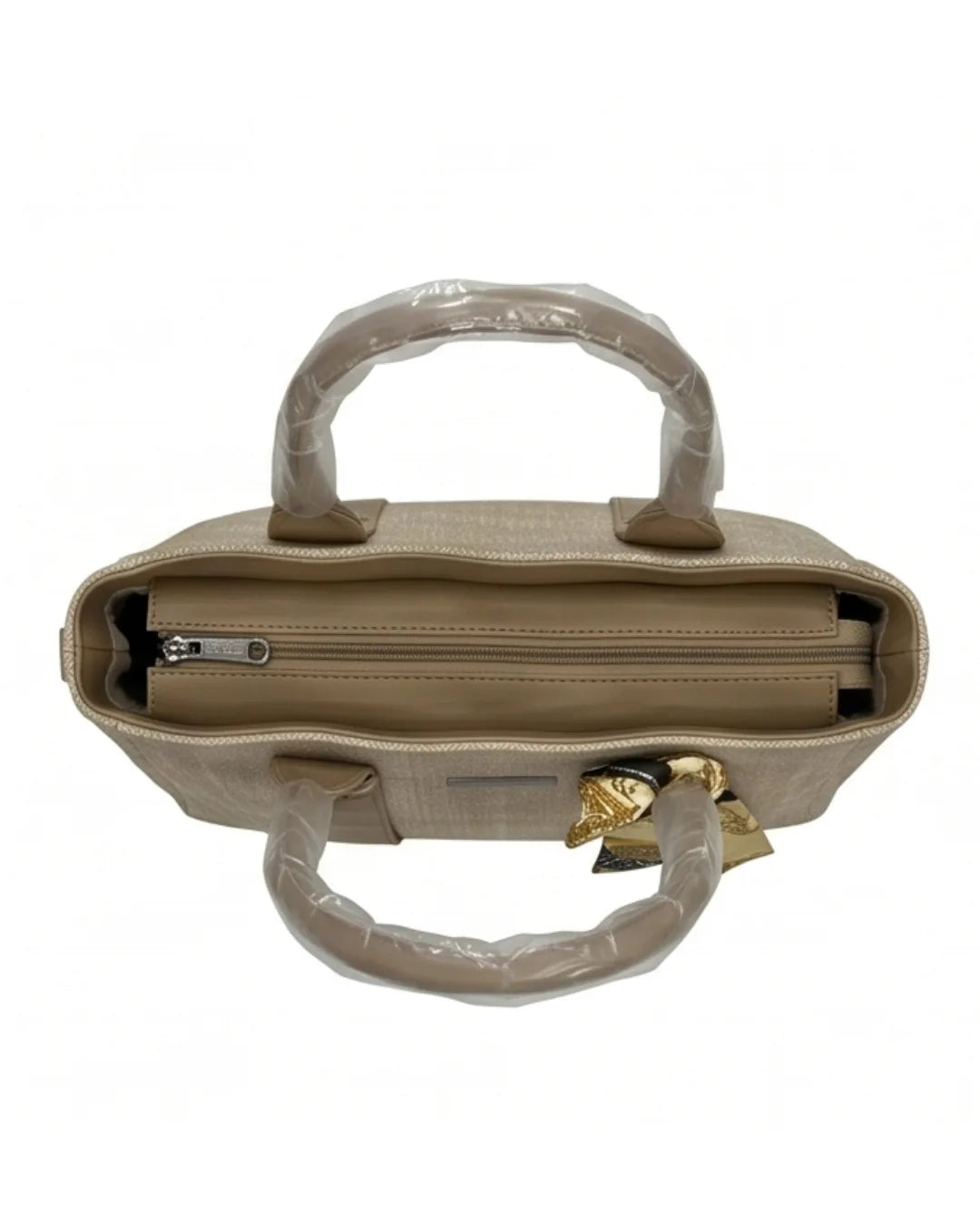 Aesthetic Herringbone Satchel Beige-4