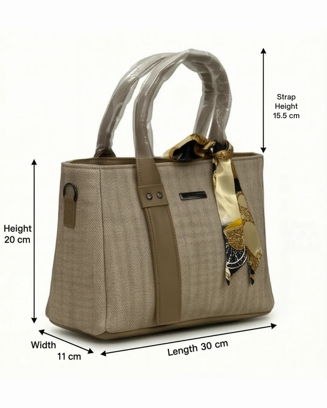 Aesthetic Herringbone Satchel Beige-5