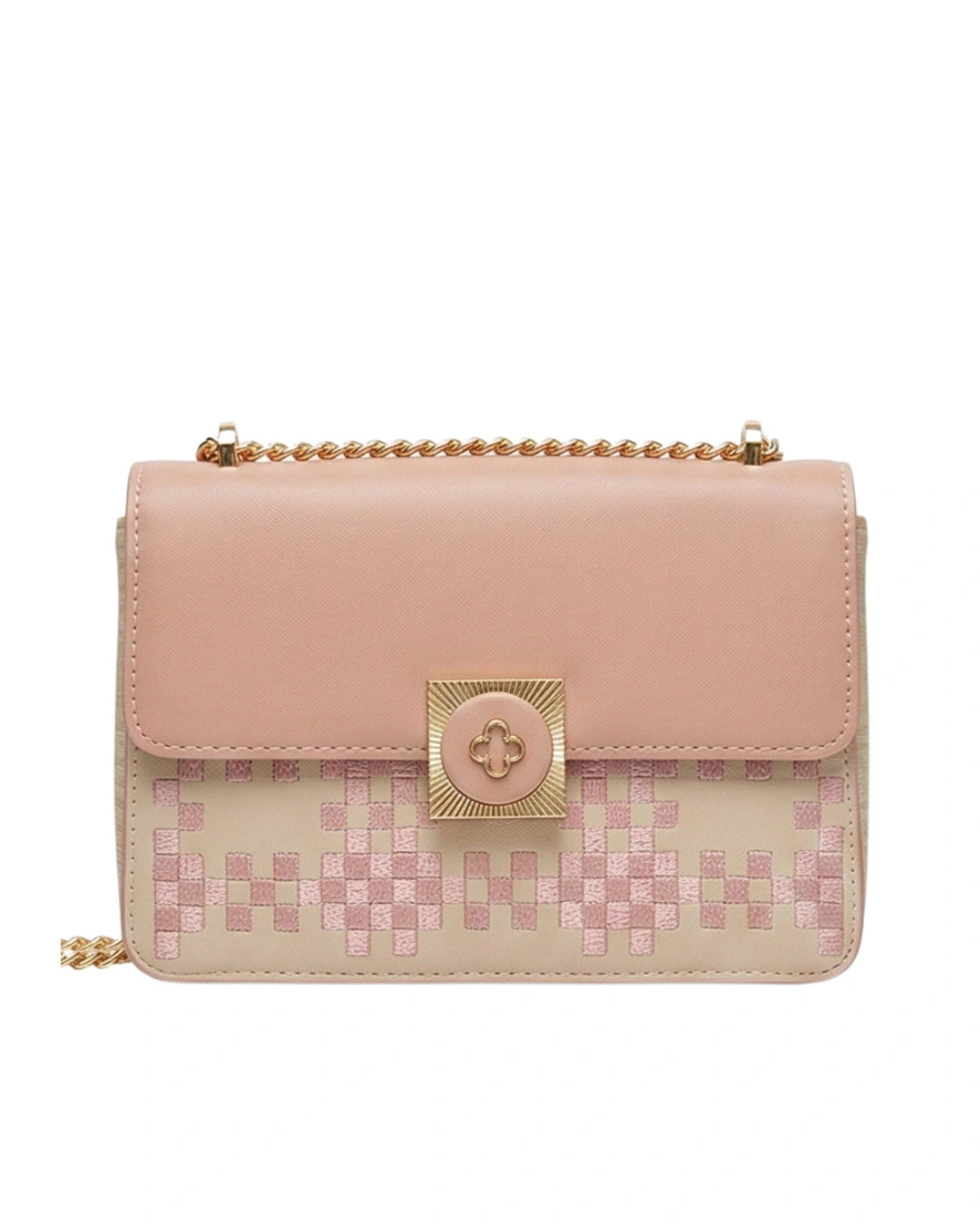 Beautiful blush pink embroidered luxury bag and flap sling bag with gold chain
