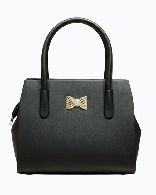 Black Handbag Double Handle Bow Lora Halle
