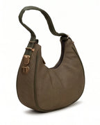 Brown handbag with a visible brand logo on a white background