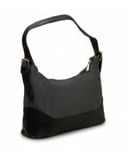 Black and gray handbag on a white background