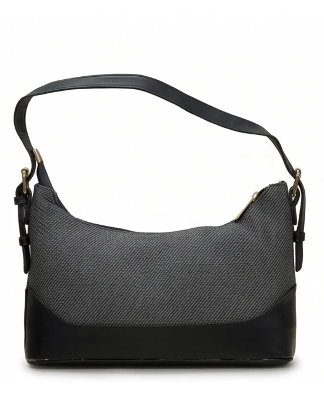 Gray and black handbag on a white background