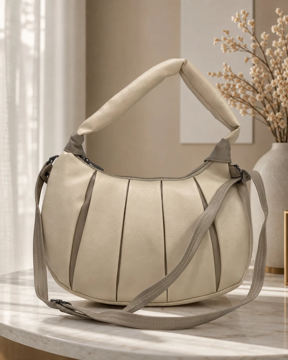 Dual-Tone Paneled Crescent Bag
