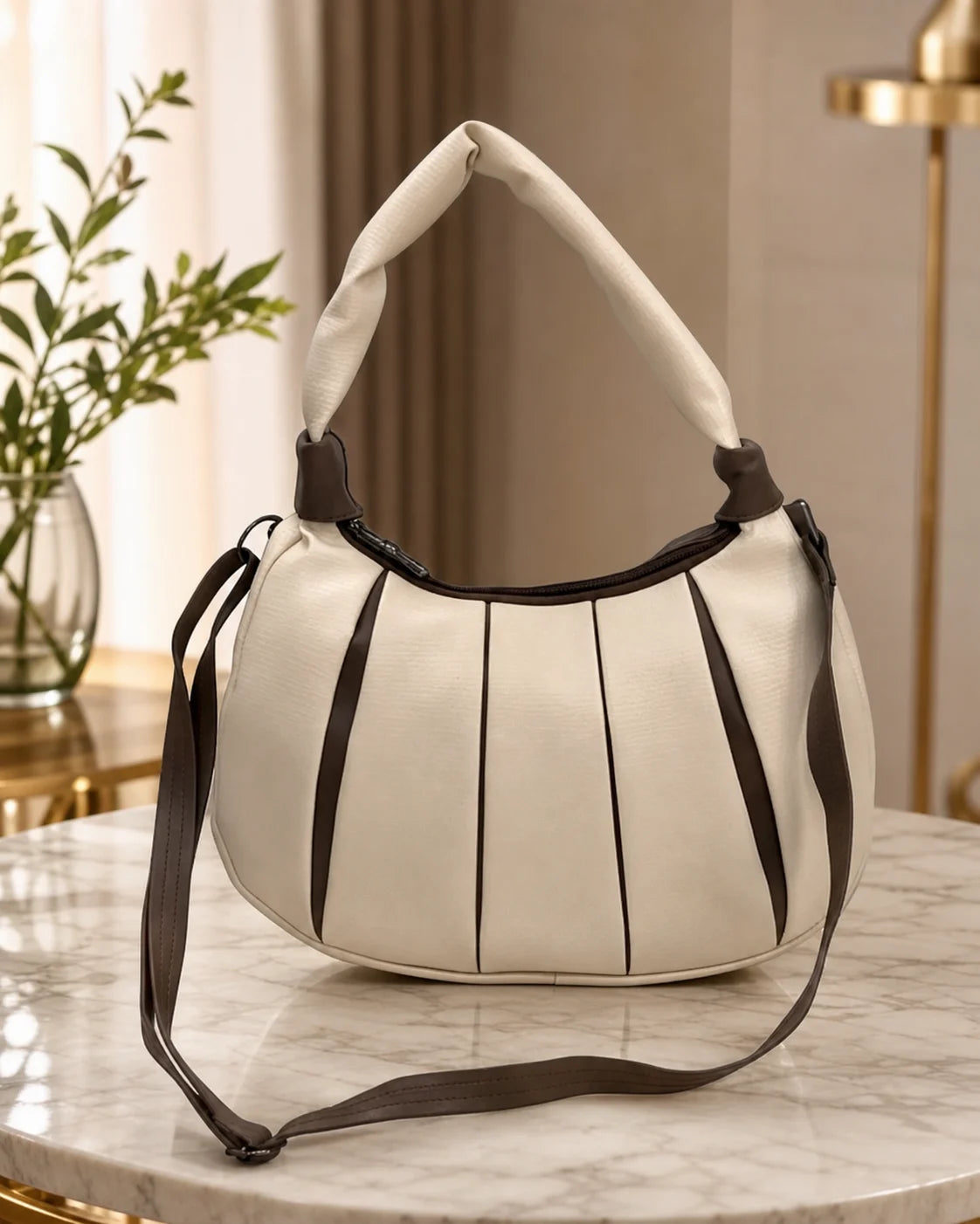 Dual-Tone Paneled Crescent Bag