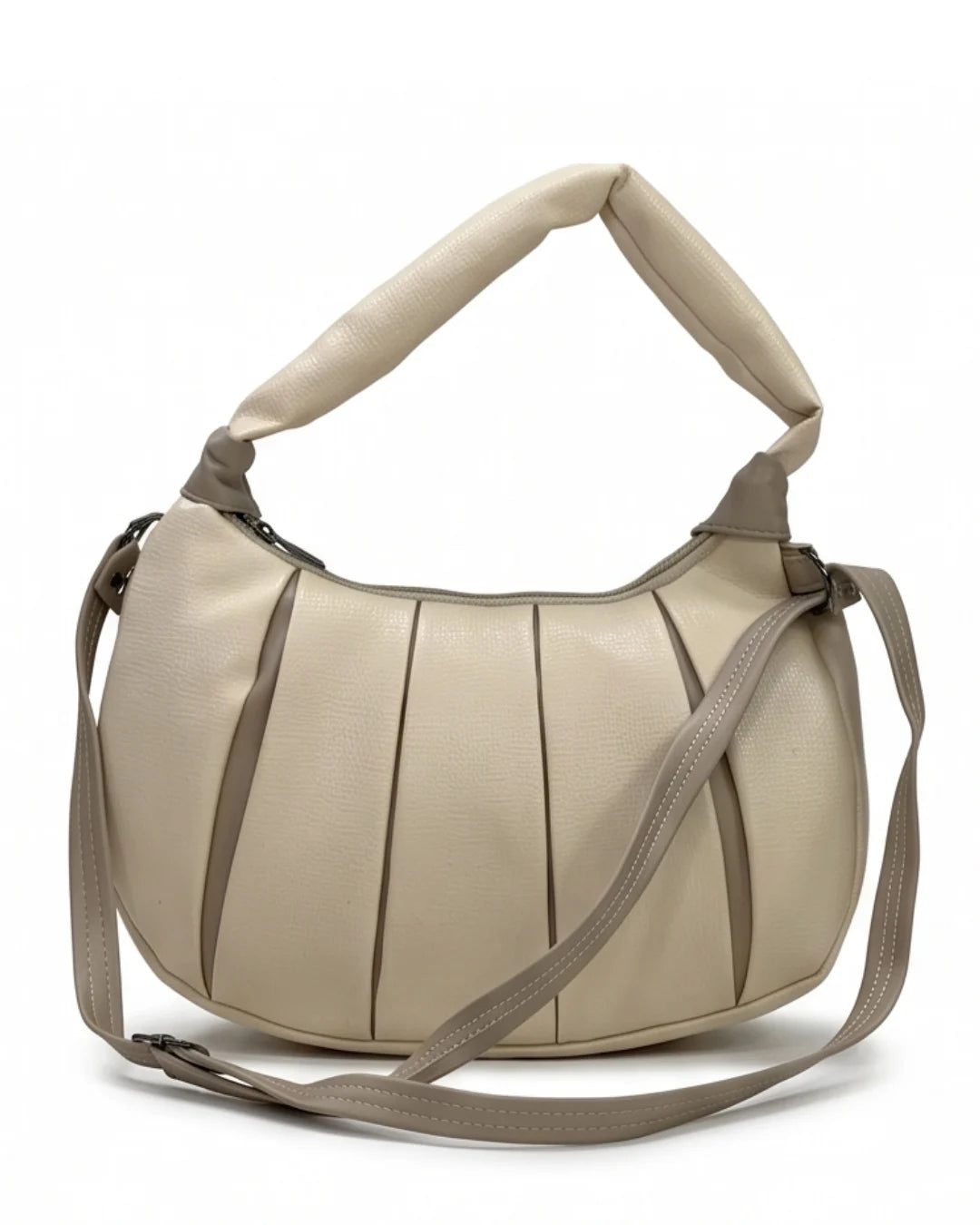 Beige handbag with a strap on a white background