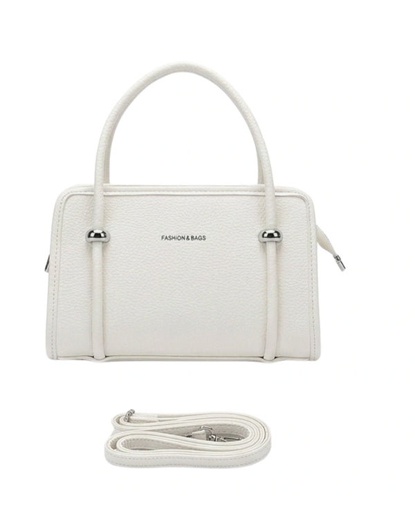 Elegant white tote bag for women and stylish white office bag with structured top handles
