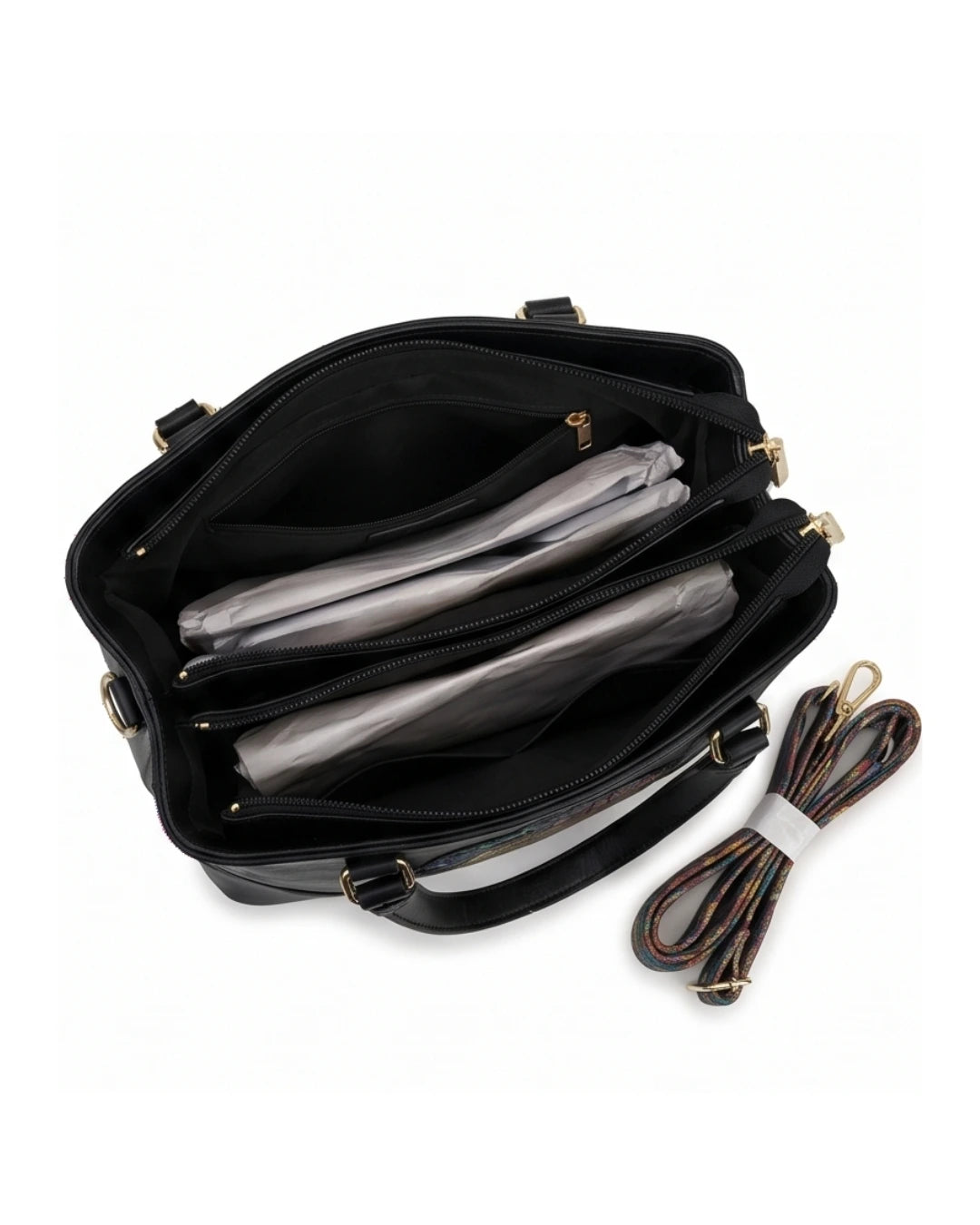 Embossed Ethnic Motif Satchel - Black 4