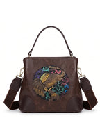 Embossed Ethnic Motif Satchel - Coffee Brown 1