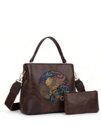 Embossed Ethnic Motif Satchel - Coffee Brown 2