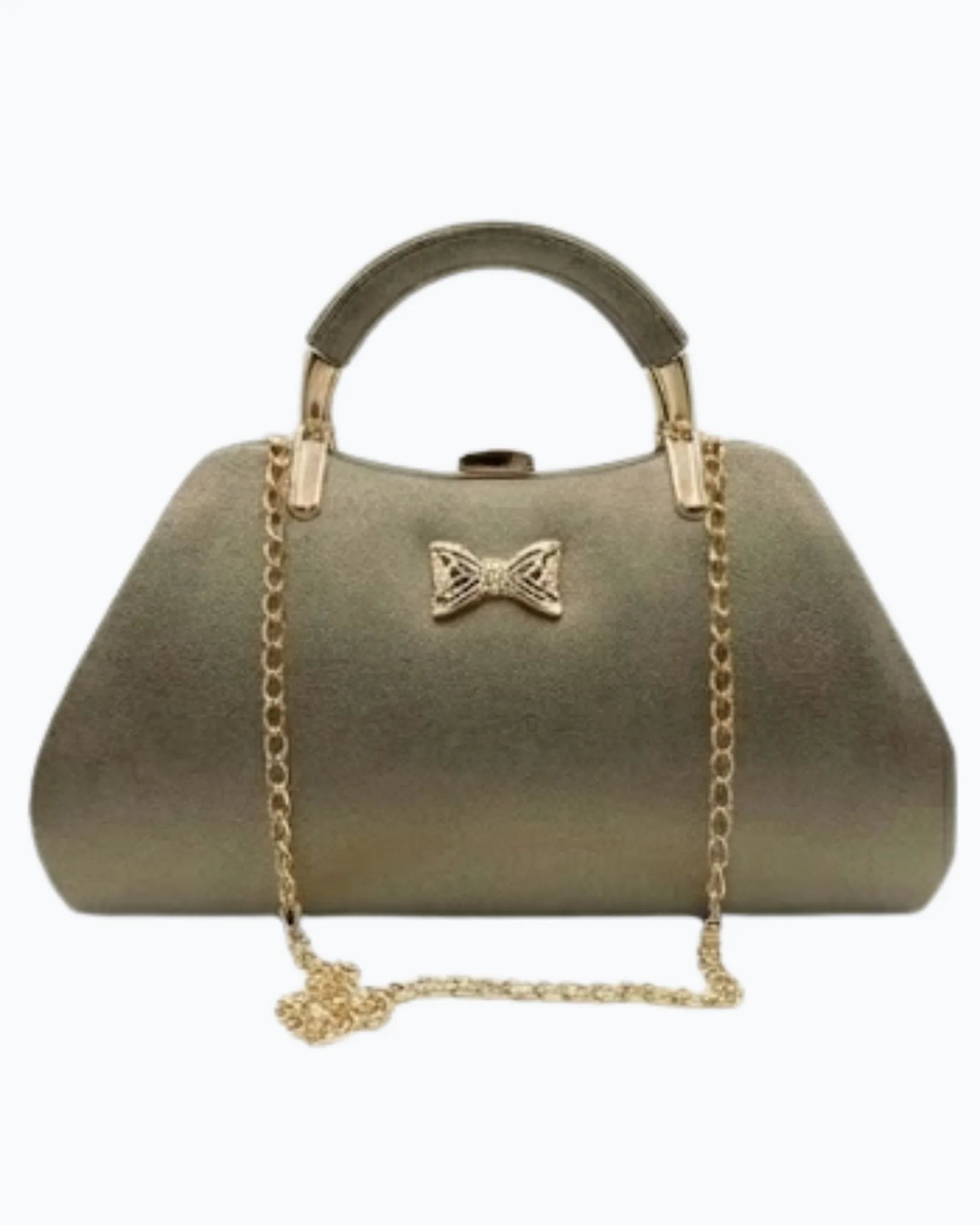 Golden Clutch Bag Metallic Bow Emblem Lora Halle