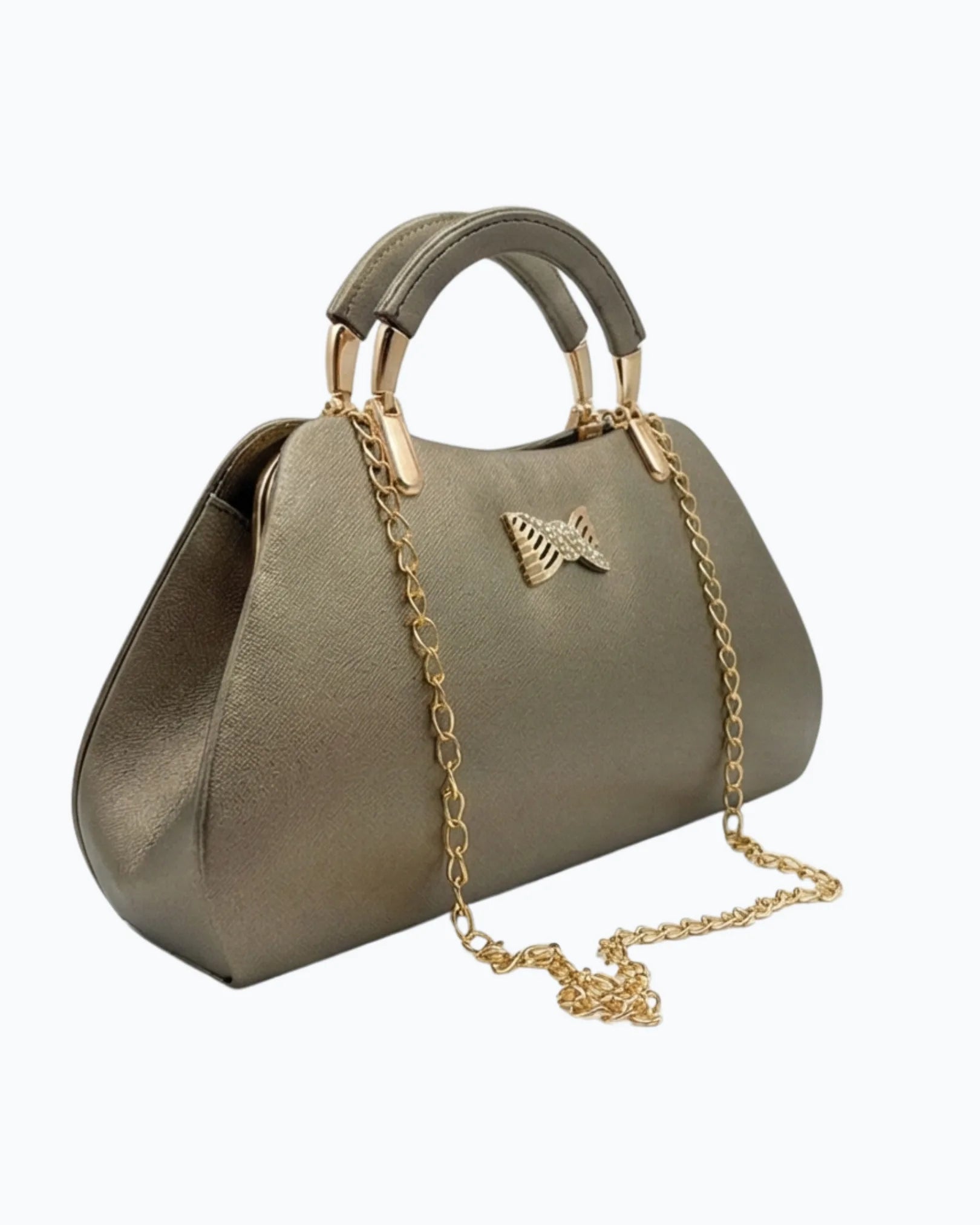 Golden Clutch Bag Metallic Bow Emblem Lora Halle
