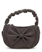 Gray handbag with a large bow on a white background