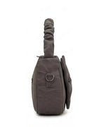 Gray sling bag with a strap on a white background