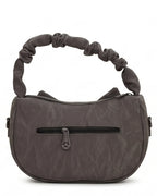 Gray handbag with a knotted handle on a white background