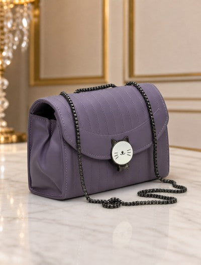 Aesthetic Cat Motif Purple Sling Bag