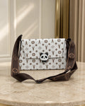 Monogram Print Vegan Sling Bag-White