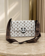 Monogram Print Vegan Sling Bag-White