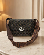 Monogram Print Vegan Sling Bag-Black