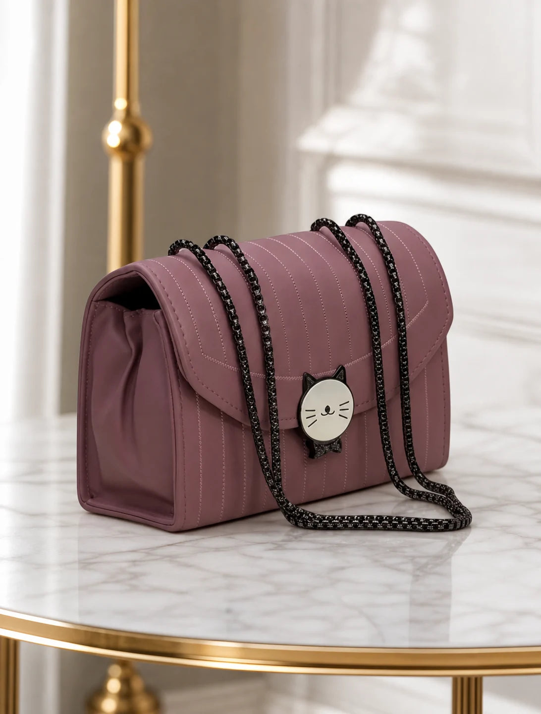 Aesthetic Cat Motif Pink Sling Bag