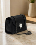 Aesthetic Cat Motif Black Sling Bag