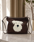 Dog Applique Hobo Bag - Quirky Fashion - Brown