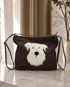 Dog Applique Hobo Bag - Quirky Fashion - Brown