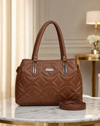 Statement Quilted Brown Satchel Bag