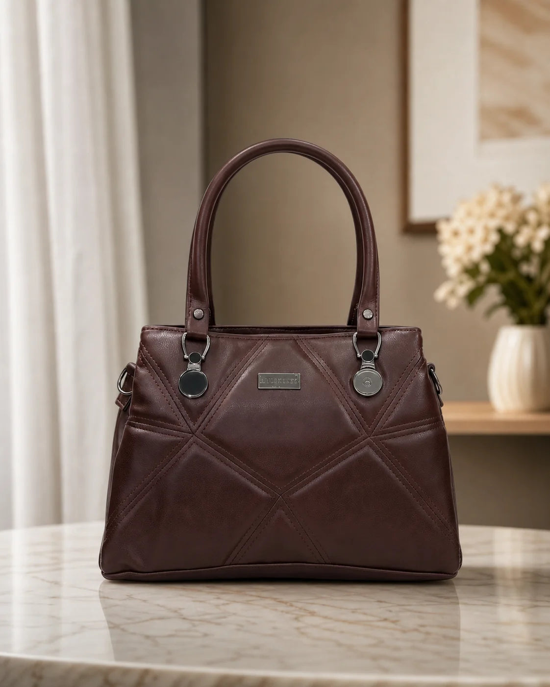Classic Textured Brown Satchel Bag