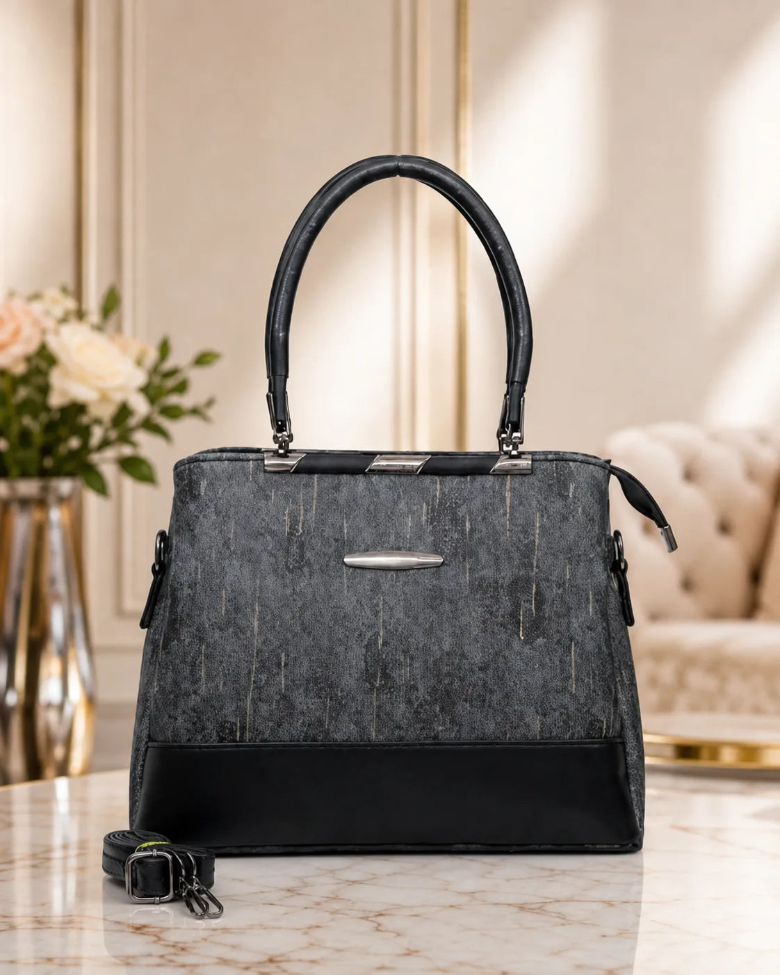 Sophisticated Jacquard Black Satchel