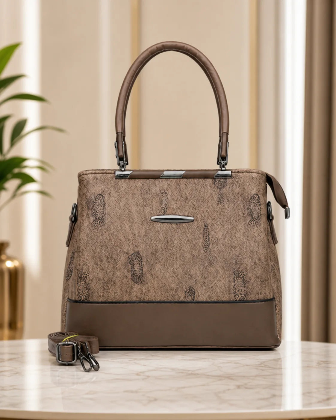 Sophisticated Jacquard Brown Satchel
