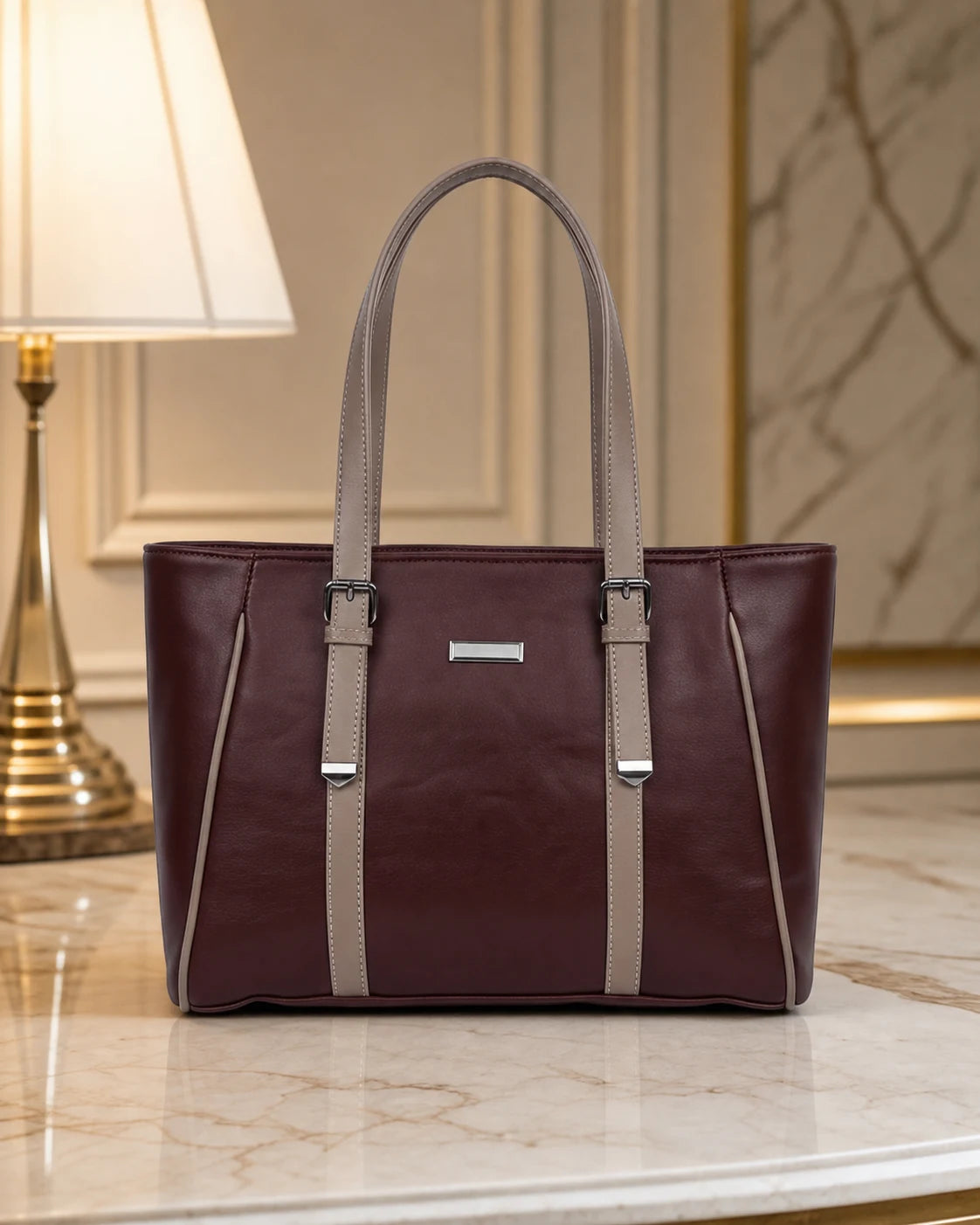 Minimal Dual-Tone Brown Tote Bag