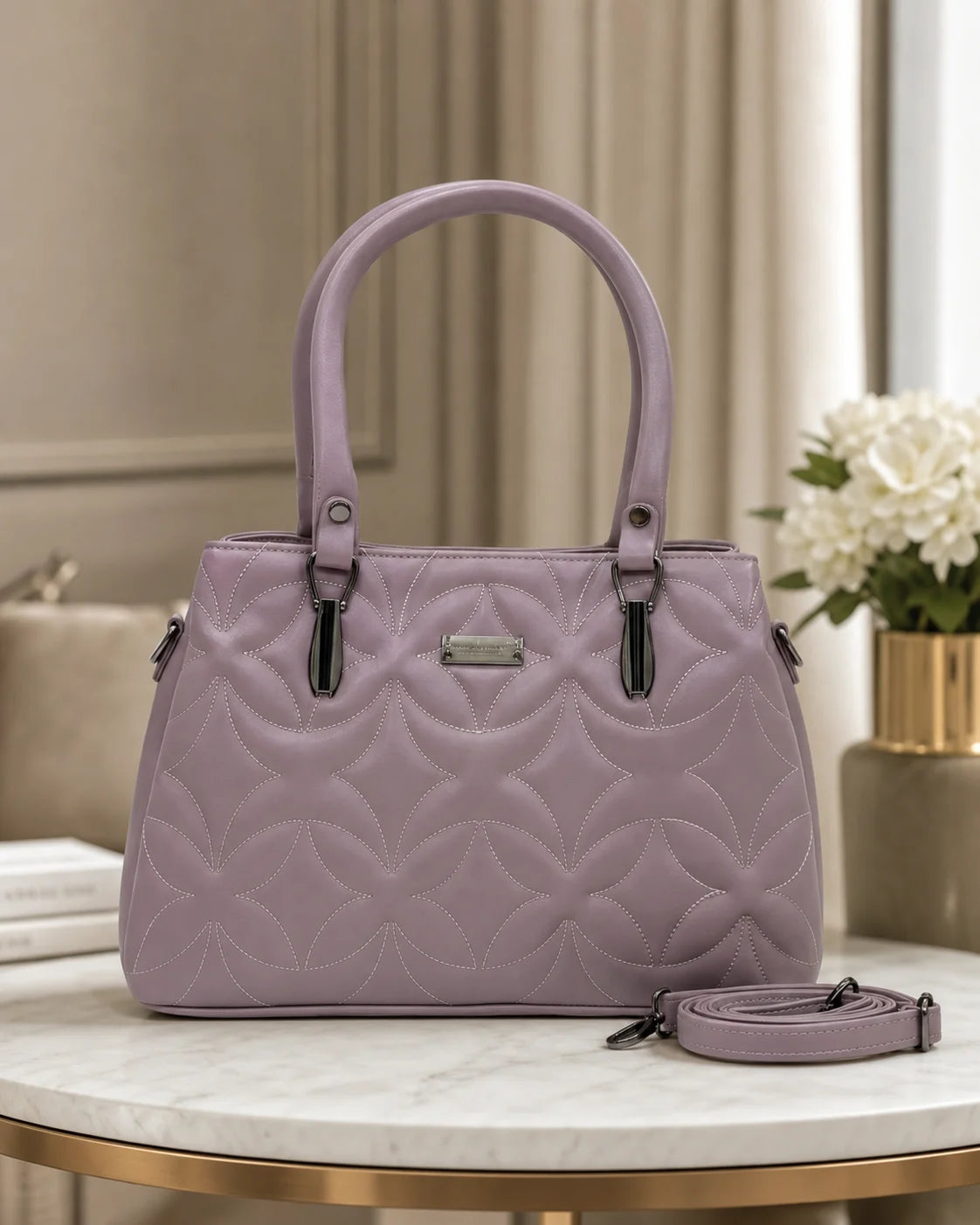 Statement Quilted Purple Satchel Bag