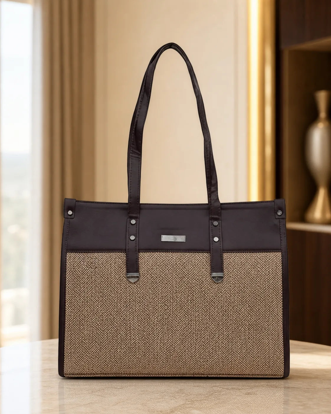 Practical Minimalist Brown & Beige Tote Bag