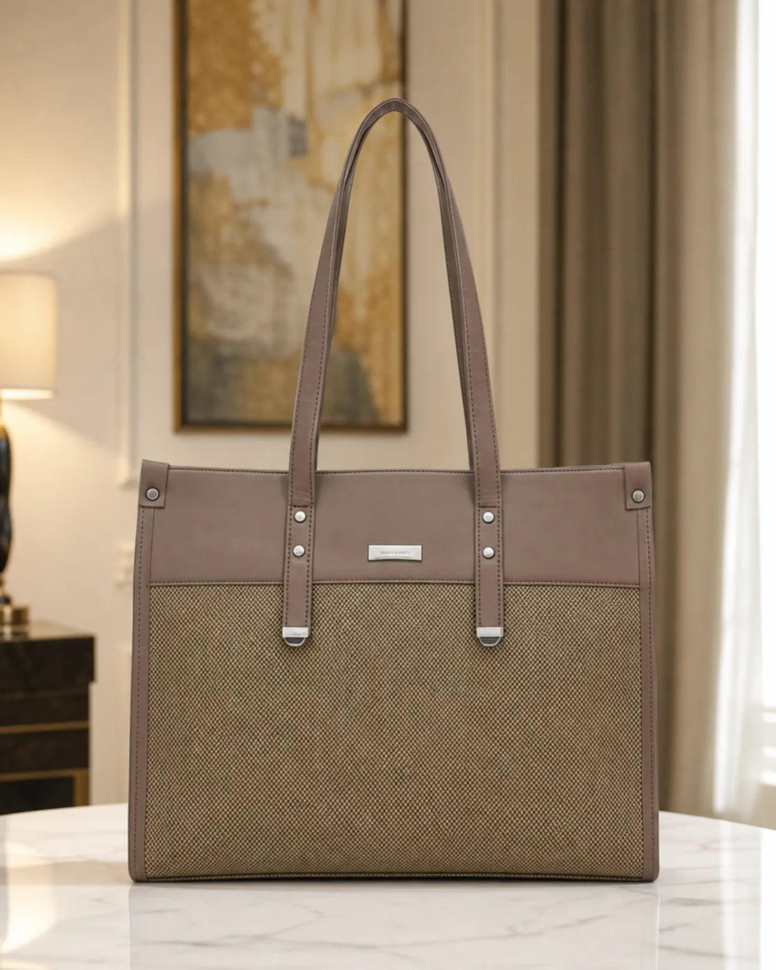 Practical Minimalist Tan & Beige Tote Bag