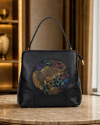 Embossed Ethnic Motif Satchel - Black