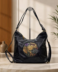 Ethnic Motif Soft Hobo Bag - Black