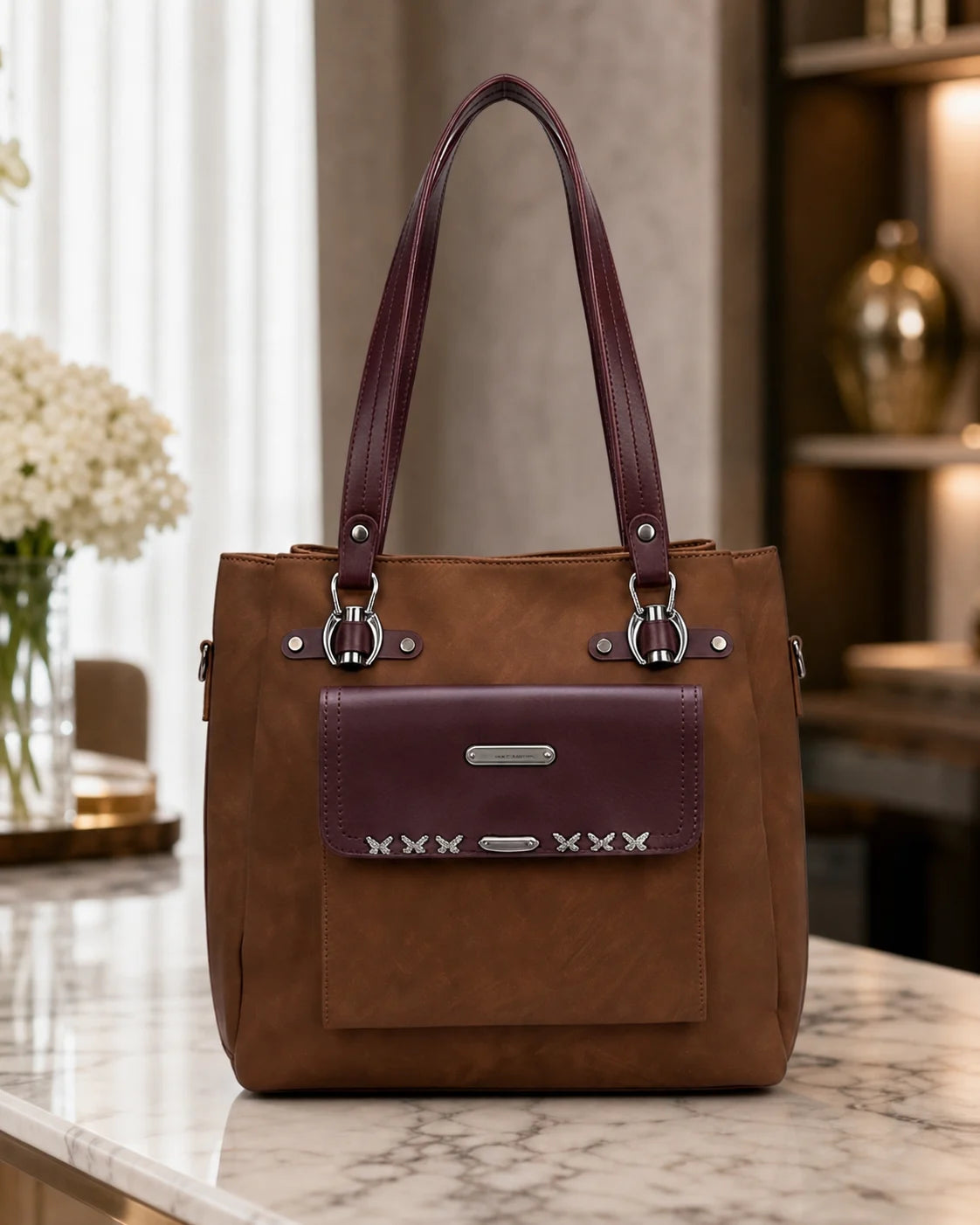 Structured Contrast Pocket Tote