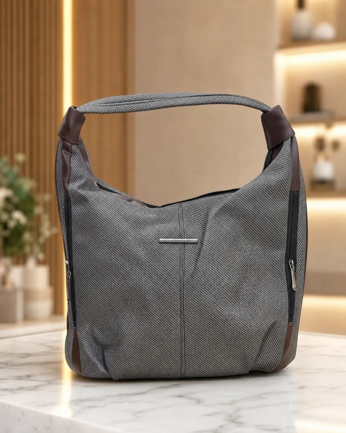 Stylish Woven Hobo Bag - Dark Grey