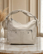 Chic & Trendy Slouchy Hobo - Beige White