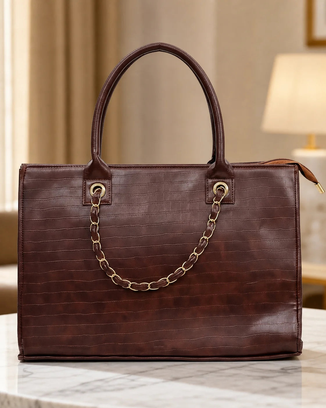Textured Work Tote Bag - Brown