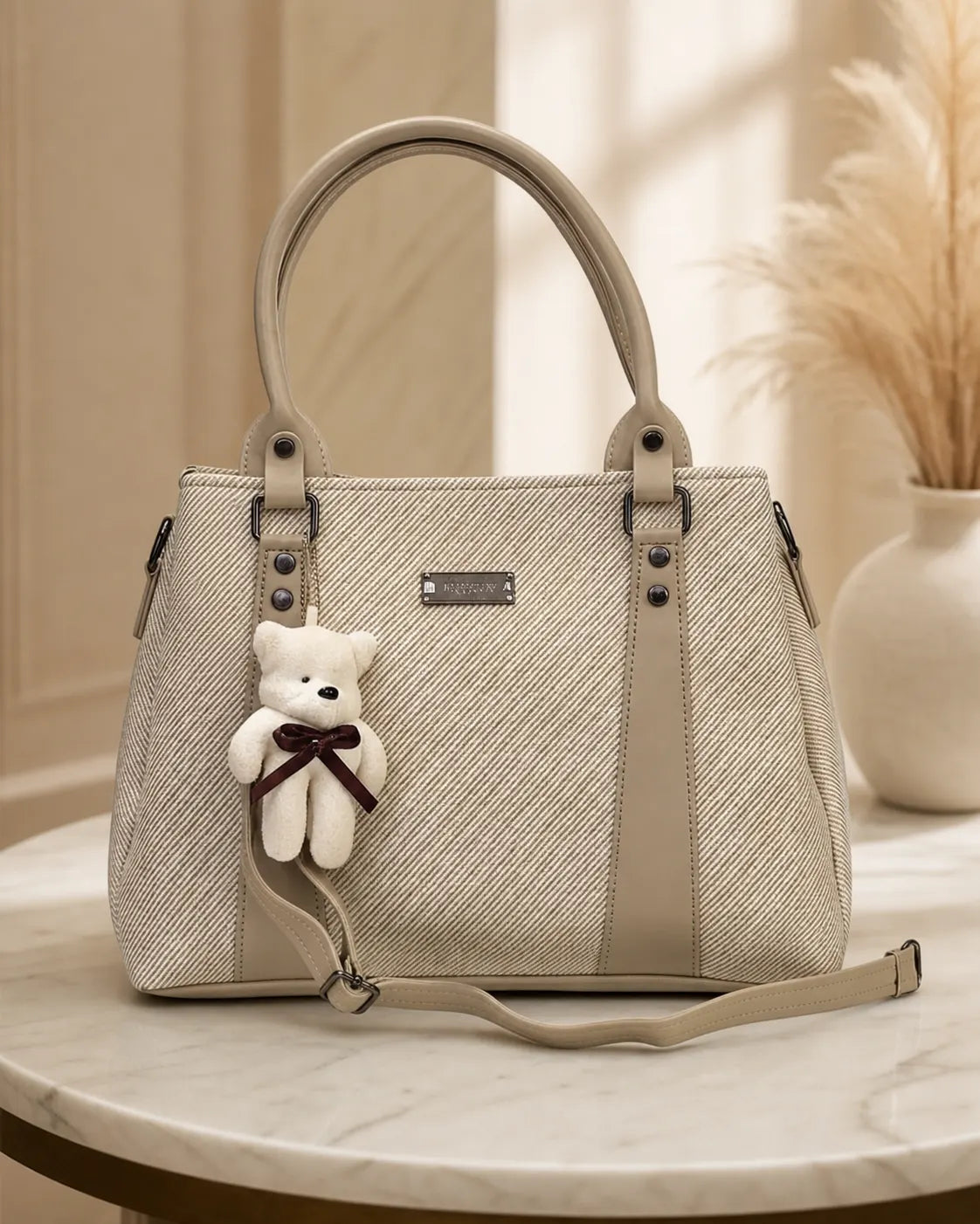 Playful Twill Off White Satchel Bag