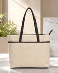 Classic Woven Jacquard Tote Bag - Beige & Black