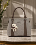Playful Twill Brown & Beige Satchel Bag
