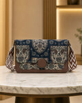 Floral Jacquard Canvas Sling Bag - Brown