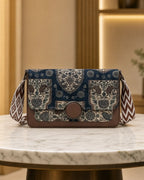 Floral Jacquard Canvas Sling Bag - Brown