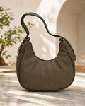 Woven Texture Crescent Bag - Brown & Green