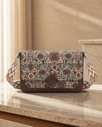Floral Jacquard Canvas Sling Bag - Maroon