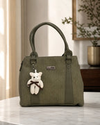 Playful Twill Olive Green Satchel Bag