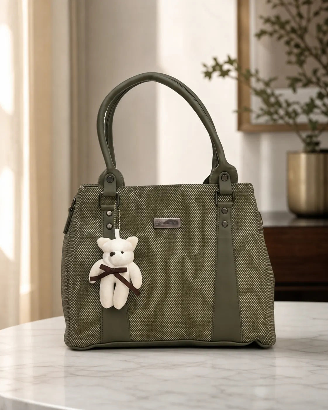 Playful Twill Olive Green Satchel Bag
